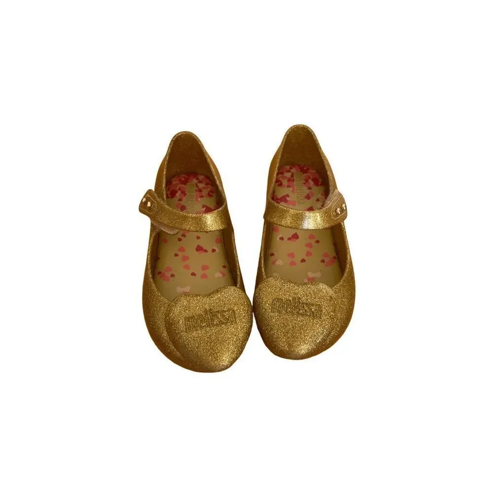Mini Melissa golden heart flats ballet shoes girls size 9